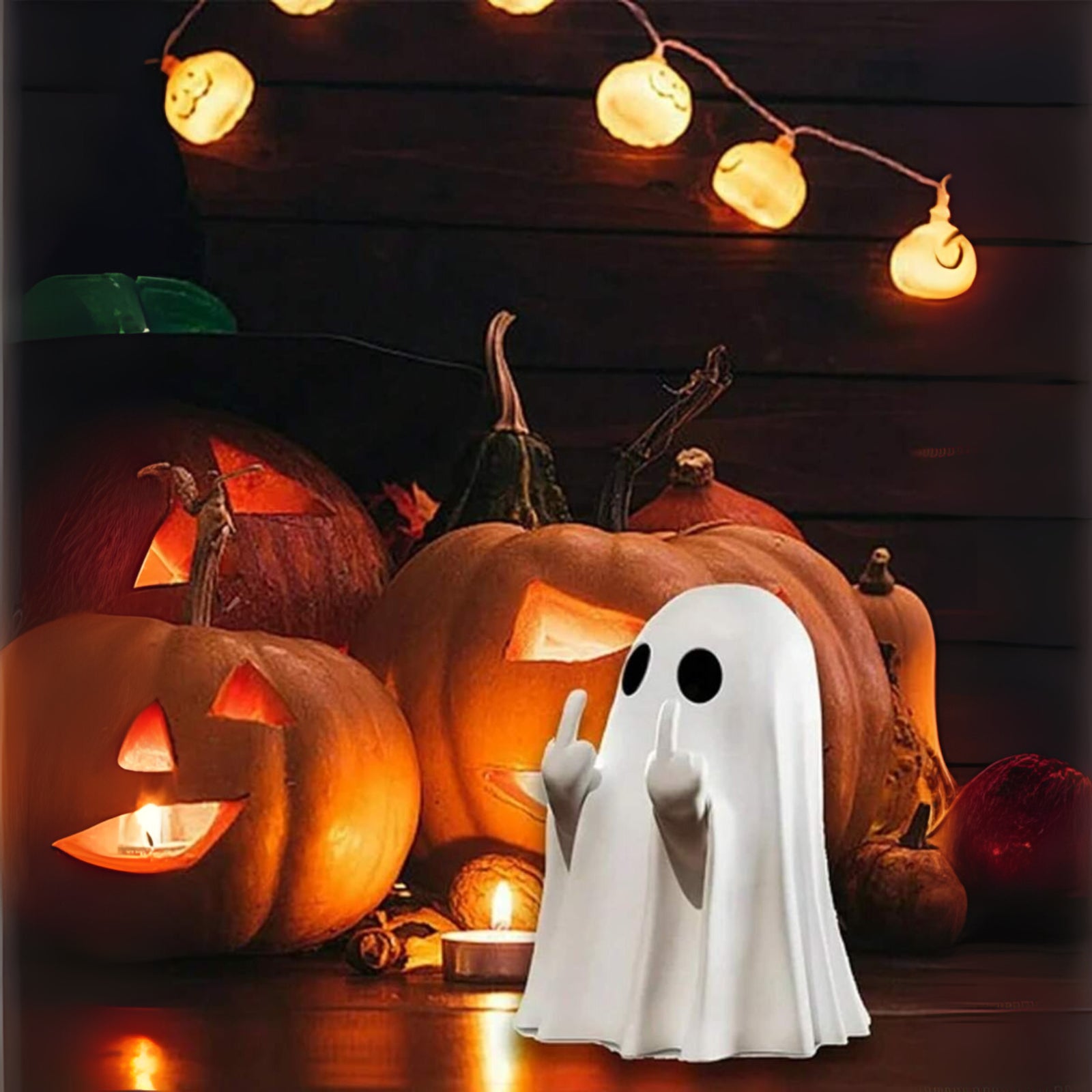 1Pc Halloween Ghost Statue Funny Middle Finger Resin Ghost Statue Hallowen Decor