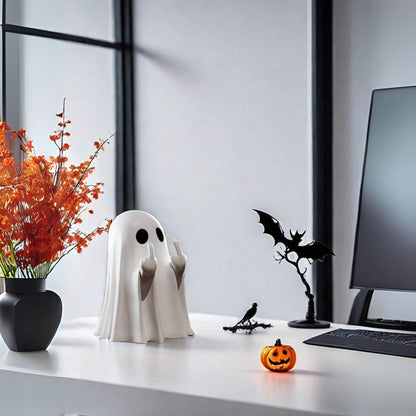 1Pc Halloween Ghost Statue Funny Middle Finger Resin Ghost Statue Hallowen Decor