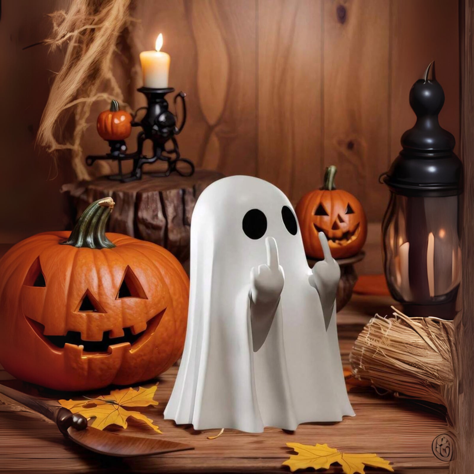1Pc Halloween Ghost Statue Funny Middle Finger Resin Ghost Statue Hallowen Decor