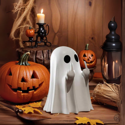1Pc Halloween Ghost Statue Funny Middle Finger Resin Ghost Statue Hallowen Decor